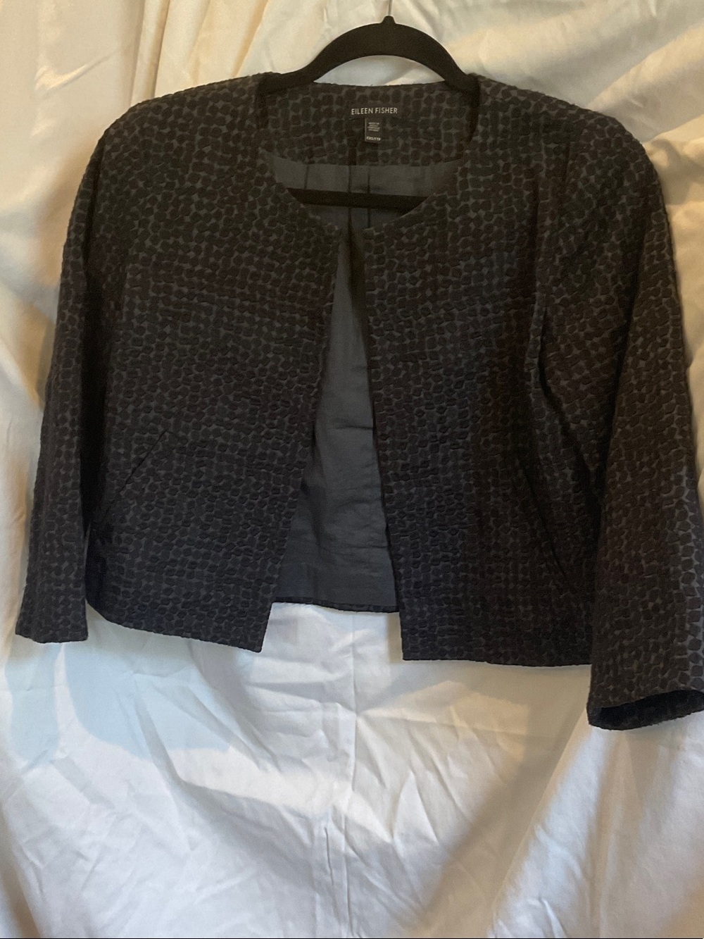 Eileen Fisher Black Textured Open-Front Cropped Jacket